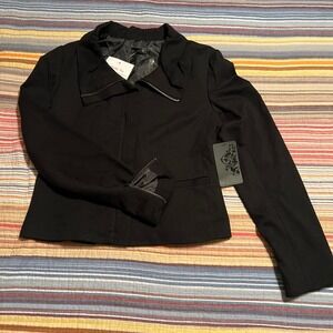C.C. Couture‎ Black Zipper Detail Blazer Jacket Womens M
